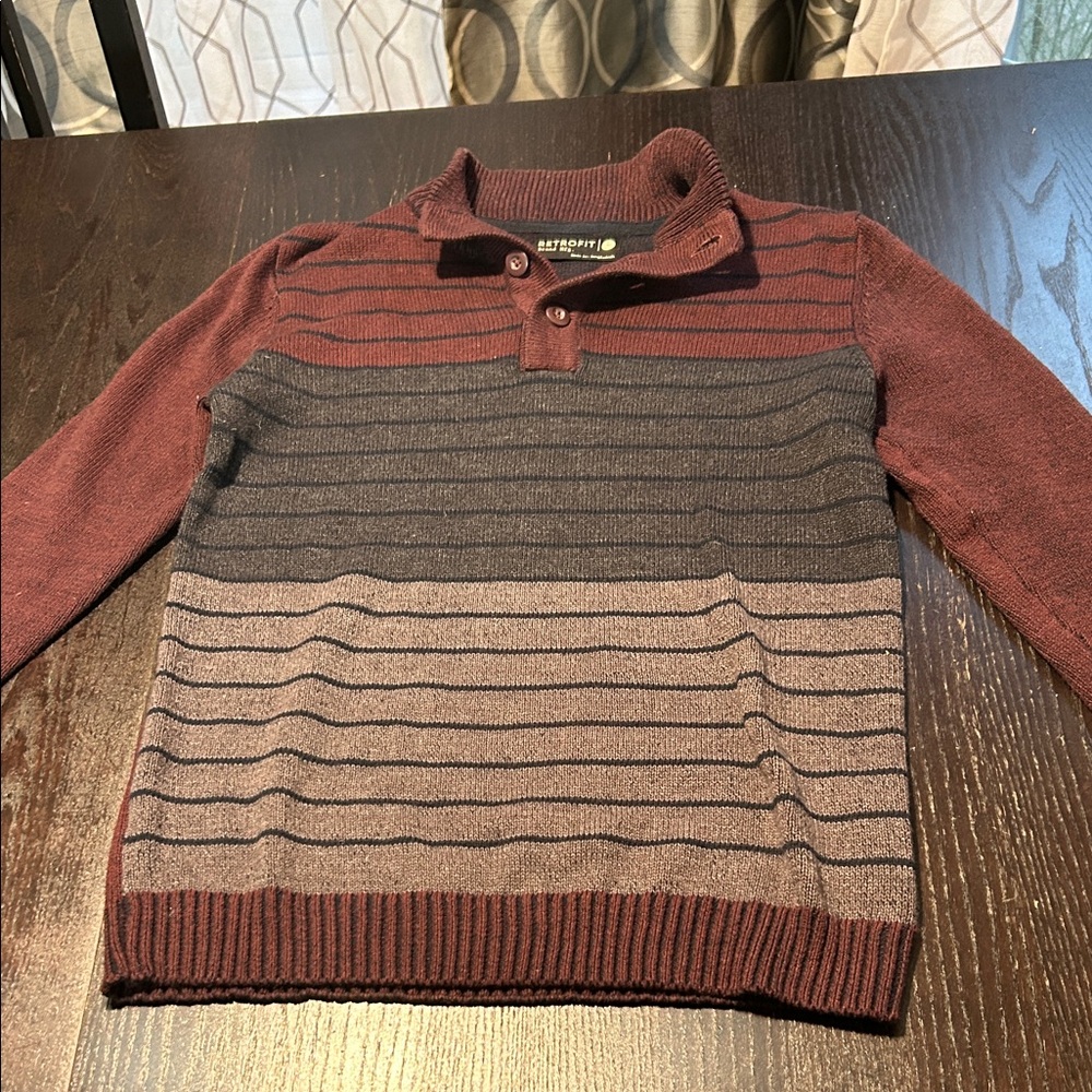 Retrofit Men's Striped Crewneck Sweater - Burgundy and Charcoal